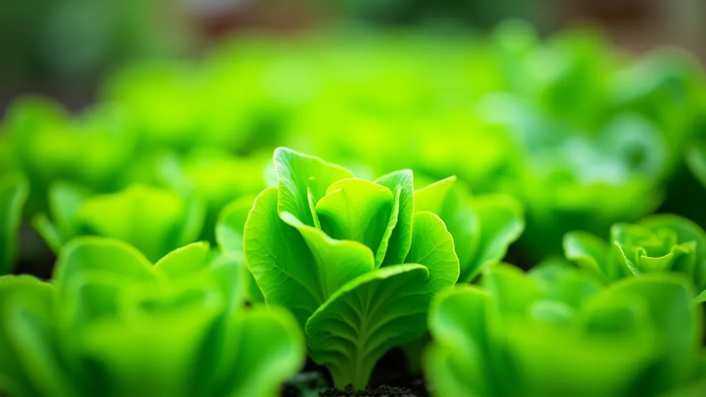 Lush green leafy vegetables including lettuce, spinach, and kale growing in garden bed