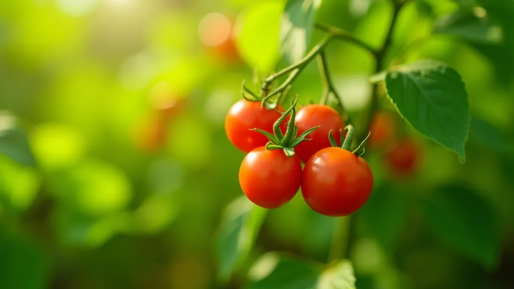 Ripe red tomatoes growing on plants with green foliage in a raised garden bed