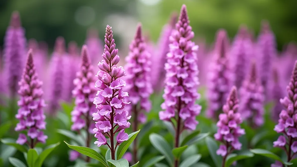 Tall purple-pink Phlox flower spikes blooming densely in garden border with fragrant blooms